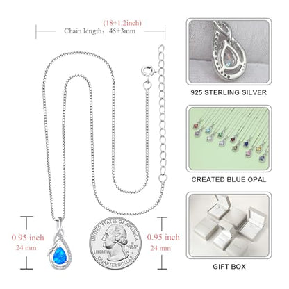 STARCHENIE Infinity Teardrop Necklace for Women 925 Sterling Silver Pendant Birthstone Jewelry - color: Silver-Blue Opal