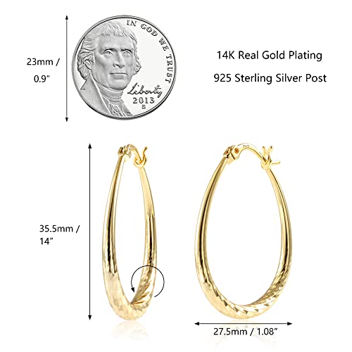 Silver Oval Hoop Earrings for Women 14K Gold Plated Hoop Earrings | Hypoallergenic Lightweight - color: D-14K Gold
