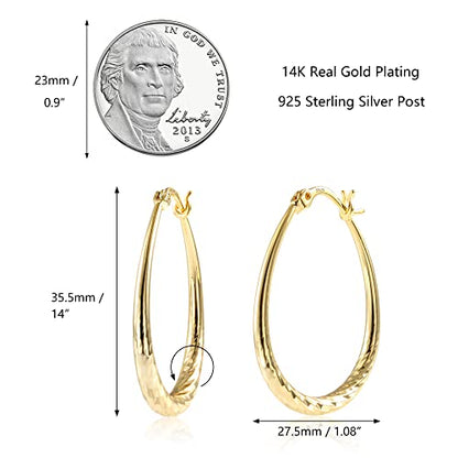 Silver Oval Hoop Earrings for Women 14K Gold Plated Hoop Earrings | Hypoallergenic Lightweight - color: D-14K Gold