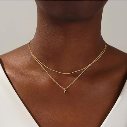 Yoosteel Layered Initial Necklaces for Women Teen Girls Letter A-Z Necklace | 14K Gold/Silver-Plated, Cursive Letter Necklace, Initial Necklace Stack, Birthday Gifts for Women Teen Girls Jewelry - color: Gold, style: J