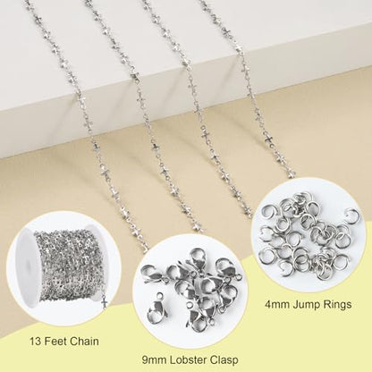 SMYHTGLIF 4 Meters Stainless Steel Cross Jewelry Making Chains Bulk | Silver Chain for Jewelry Making DIY Craft Chain Roll Jewelry Findings - color: Cross Silver