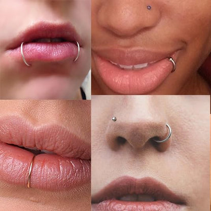 QWALIT Fake Nose Ring Fake Lip Piercing Fake Lip Ring Fake Nose Ring Hoop Fake Snake Bites Fake Lip Piercings Faux Lip Rings Fake Nose Piercing Clip on Nose Ring Spring - color: D5-3 styles-silver