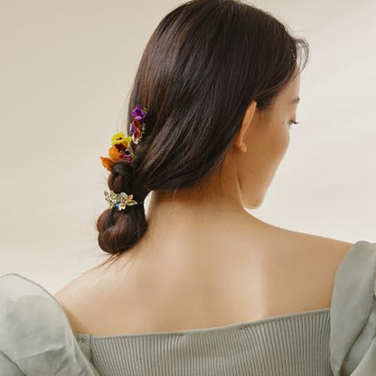 Irises Flower brooches and pins for women, Hand-driping Oil brooch pins inlaid with artificial crystals, SHE'S FREE STYLE JUST FOR YOU Green leaf safety pins enameled jewelry pins and brooches - color: Blue Double Elastics