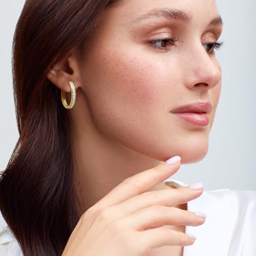 14K Gold Earrings for Women Gold Hoop Earrings for Women | Dainty Gold Earrings for Women Stylish 14K Gold Hoop Earrings for Women Square Cubic Zirconia Huggie Hoop Earrings 15/20/25mm - size: 25mm