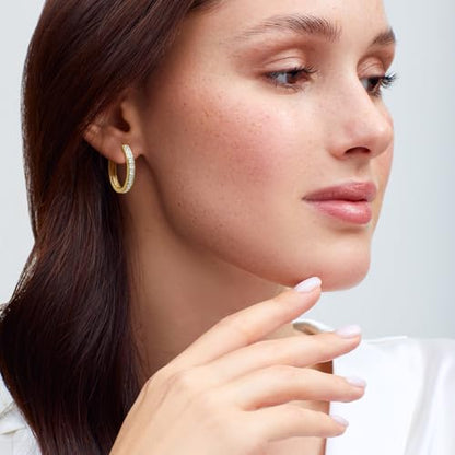 14K Gold Earrings for Women Gold Hoop Earrings for Women | Dainty Gold Earrings for Women Stylish 14K Gold Hoop Earrings for Women Square Cubic Zirconia Huggie Hoop Earrings 15/20/25mm - size: 25mm