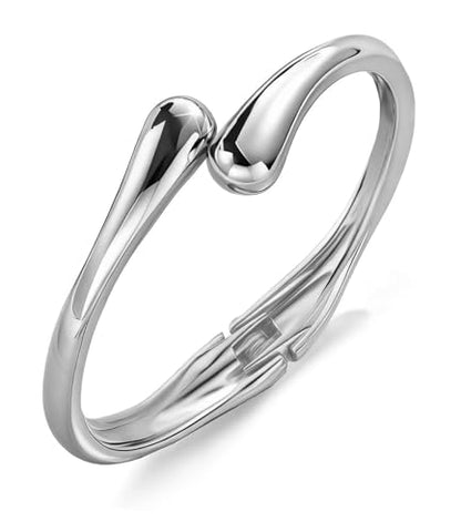 Gold Bracelets for Women Trendy Silver Bangle Cuff Bracelet Jewelry Gifts | Adjustable Size, 14K Gold Plated Chunky Bracelet - color: Silver
