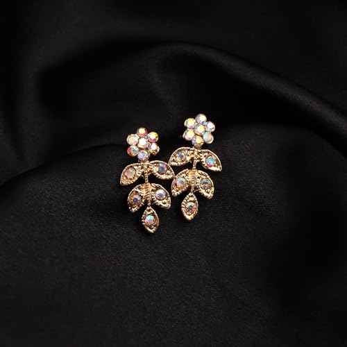 Austrian Crystal Rhinestone Choker Necklace Dangle Earring Link Bracelet Jewelry Set for Brides Bridesmaid Prom Costume Accessories for Women - color: AB Crystal-Gold Plated