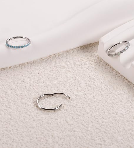 3pcs Nose Rings Hoops - 316L Surgical Steel Nose Hoops 16G/18G/20G CZ Opal Turquoise Clicker Septum Nose Ring Lip Helix Cartilage Hoop Earring Daith Rook Conch Body Piercing Jewelry for Women Men 6mm 8mm 10mm - color: Silver, size: 18 gauge(1.0mm)-10mm