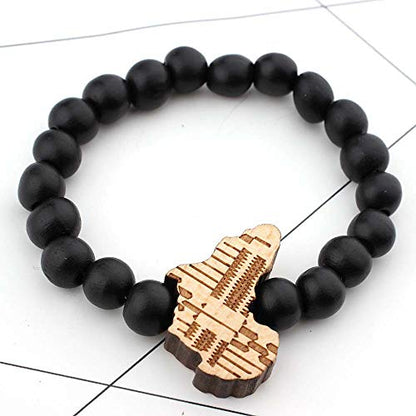 COLORFUL BLING Multicolor 8MM Wooden Bead Chain African Hip-hop Africa Map Pendant Necklace for Men Boys Natural Wood Jewelry - color: set black