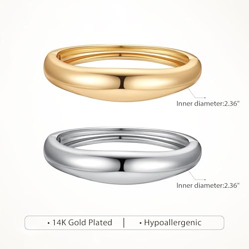 M MOOHAM Chunky Gold Bangle Bracelets for Women, Dainty 14k Gold-Plated Thicker Statement Bangles Twist Cuff Bracelet Set Stack for Women Non Tarnish Trendy Jewelry Gifts - color: 07. Round Bangles-2PCS