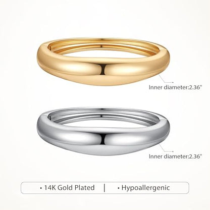 M MOOHAM Chunky Gold Bangle Bracelets for Women, Dainty 14k Gold-Plated Thicker Statement Bangles Twist Cuff Bracelet Set Stack for Women Non Tarnish Trendy Jewelry Gifts - color: 07. Round Bangles-2PCS