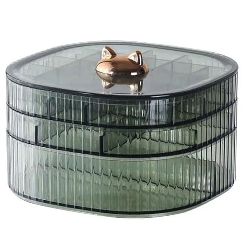 HALAFE Jewelry Box, 3-Layer Acrylic Jewelry Organizer with Cat Shape Handle, Clear Jewelry Boxes for Women Girls, Make up Organizer, Jewelry Storage Holder (Green, Cat) - color: Green (Cat)
