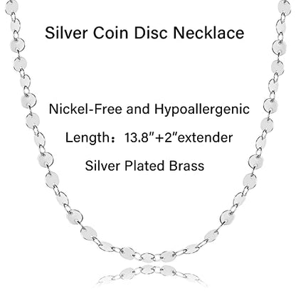 CHESKY 14K Gold Plated Silver Dainty Satellite Choker Necklace for Women | Layered Beaded Chain Necklace, Thin Choker Jewelry, Dainty Gold necklace, Minimalist Trendy Jewelry, Daily Gift for Women - style: Disc+Silver