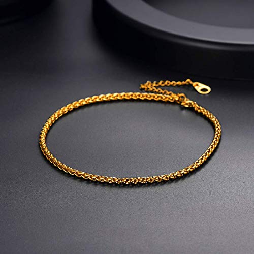 U7 Ankle Bracelets for Women Stainless Steel Waterproof Tarnish Resistant | 18K Gold Plated/Silver/Rose Gold Anklets, Cuban Chain Anklet Bracelets, Perfect for Summer Beach and Vacation Outfits - color: Gold Plated-3mm-Wheat Chain