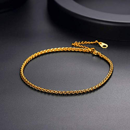 U7 Ankle Bracelets for Women Stainless Steel Waterproof Tarnish Resistant | 18K Gold Plated/Silver/Rose Gold Anklets, Cuban Chain Anklet Bracelets, Perfect for Summer Beach and Vacation Outfits - color: Gold Plated-3mm-Wheat Chain