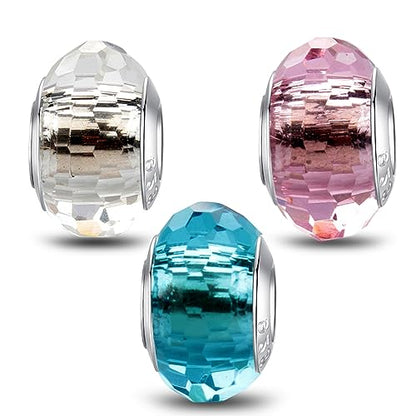 MICOO 925 Sterling Silver Charms for Bracelets,Fashion DIY Dangle Pendants Beads Simulated Birthstone Charms,Birthday Gifts for Women - color: 3 Blue White and Pink Charms