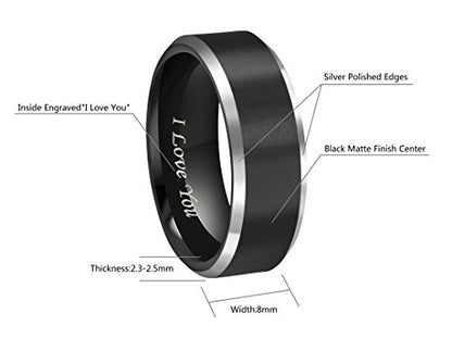 CROWNAL 4mm 6mm 8mm Black Tungsten Couple Wedding Bands Rings Men Women Polished Beveled Edges Matte Brushed Finish Engraved I Love You Size 3.5 To 17 - color: 8mm Black Polished Edge