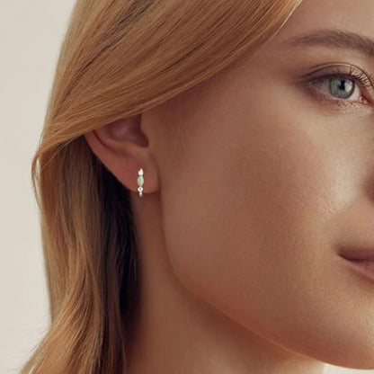 Gold Opal Huggie Earrings for Women, Minimalist Small Hoop Earrings with Zircons - color: silver