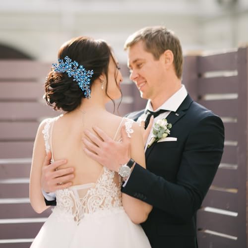 Wedding hair accessories, Bridal for piece, brides headpiece, Bride comb（Blue） - color: Blue