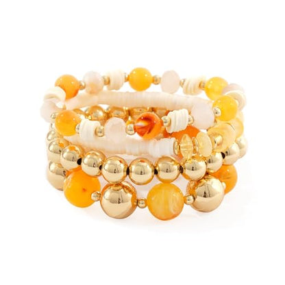 LALAPPLE Gold Plated Beaded Acrylic Bamboo Tube Bangle Bracelets for Women, Colorful Chunky Curved Tube With Gold Plated Pieces Beads Stretch Bracelet Friendship Summer Beach Jewelry - color: A-Style 1-gold 4pcs