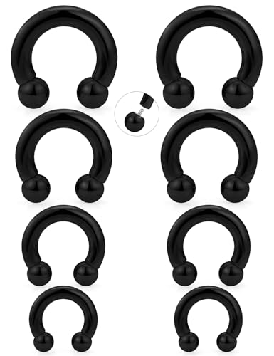 20G-00G Septum Rings Ear Gauges Earrings Stretching Kit 316L Surgical Steel Horseshoe Septum Pa Piercing Jewelry for Women 10mm 12mm 14mm 16mm - color: Black, size: Gauge: 4G, Inner Dia: 12mm 14mm 16mm 19mm