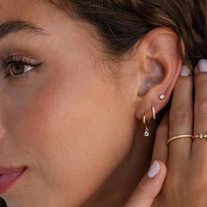 3 Pairs Mini Hoop Earrings Set Turquoise Cubic Zirconia Huggie Hoop Cartilage Earring Ear Cuff for Women (Turquoise/CZ) - color: Style B-Gold