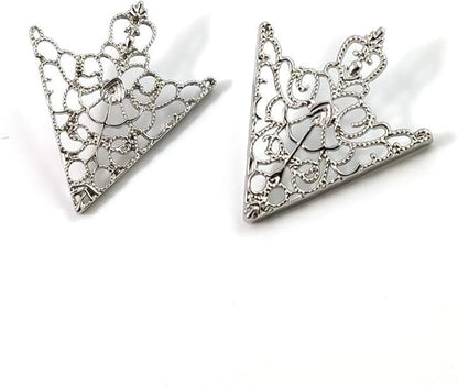 5 Pairs Retro Hollow Pattern Shirt Collar Brooches For Women And Men Gold Plated Triangle & Simple Elegant Double Leaf Collar Pin Brooches Gold Silver Plant Brooch Jewelry - style: Silver sj