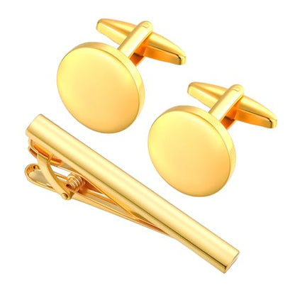 GWD Cufflinks and Tie Clip Set Personalized Cuff Links Business Wedding - style: Gold