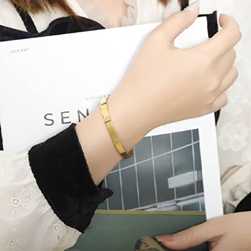 Stainless Steel Open Bangle Bracelet for Women 6mm/8mm Fashion Adjustable Wristband - color: A-Gold, size: 8mm