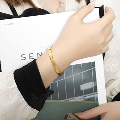 Stainless Steel Open Bangle Bracelet for Women 6mm/8mm Fashion Adjustable Wristband - color: A-Gold, size: 6mm