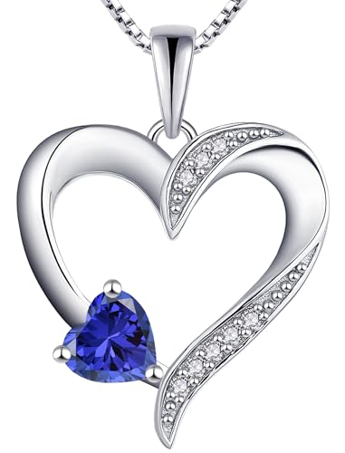 YL Heart Necklace 925 Sterling Silver Love Heart Pendant Birthstone Jewelry for Women - color: 12-tanzanite-Dec