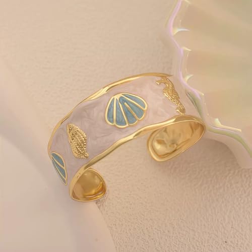 18K Gold Plated White Enamel Cuff Bracelet for Women - color: ocean