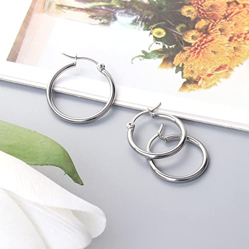 Jstyle Stainless Steel Hoop Earrings for Women Hypoallergenic Hoops Stack | Earrings for Sensitive Ears, Secure Click Clasps, Silver/Gold/Rose Gold, 10mm 15mm 20mm Small Medium Large Loop Earrings Set - size: 20 millimeters