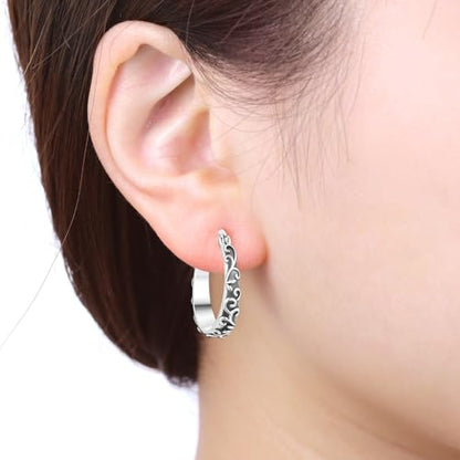Floral Hoop Earrings 925 Sterling Silver with 14K Gold Plating – Lightweight CZ Flower Hoops | Hypoallergenic Jewelry for Women | Gift Box + Polishing Cloth - color: 22mm Retro flower earrings