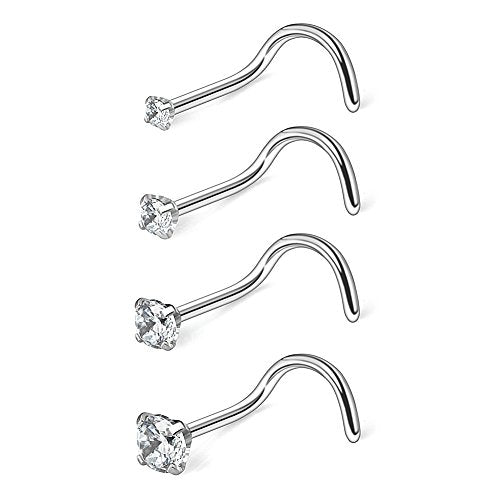 18G 1.5mm 2mm 2.5mm 3mm 3.5mm 4mm Round Diamond CZ Nose Screw Studs Rings Piercing Jewelry 4-12PCS - color: 4PCS - Silver
