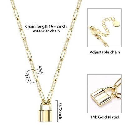 Lock Necklace for Women Paperclip Link Chain Padlock Necklace Non-Tarnish - color: Gold - 1 PC Paperclip Chain Lock Necklace