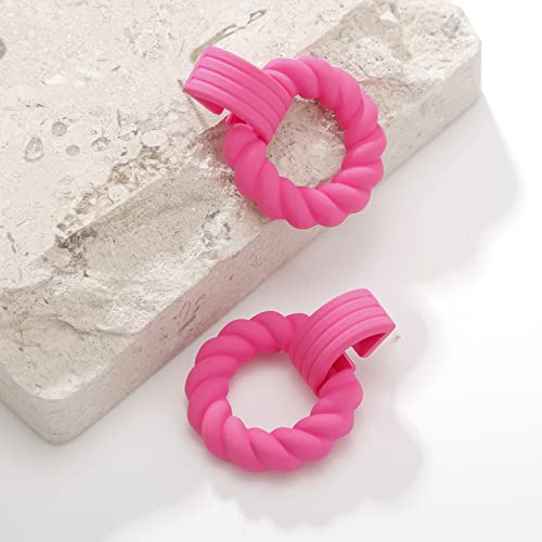 RUOFFETA Rectangle Earrings for Women, Acrylic Square Earrings Twisted Geometric Statement Jewelry - color: Hot Pink Round