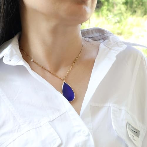 BaubleStar Teardrop Natural Crystal Healing Stone Pendant Necklace | Birthstone Quartz Necklace for Women, Multi-Color Available - color: Blue
