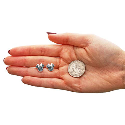 Disney Minnie Mouse Jewelry, Sterling Silver Pave Birthstone Crystal | Stud Earrings - color: December-Montana Dark Blue Crystal