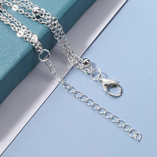 Boho Layered Opal Moonstone Necklace Choker Silver Carved Bar Necklace Tube Necklace Vintage Multi Layer Necklace Chain Jewelry for Women