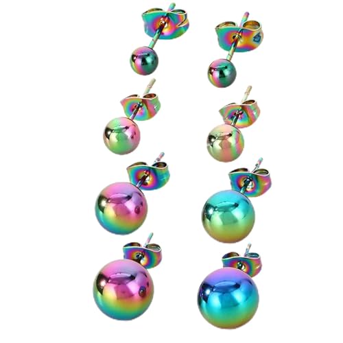 3/4 Pairs Stainless Steel Ball Stud Earrings, High Polished Round Ball Earrings Set for Women & Men 4-10mm - color: Multicolor