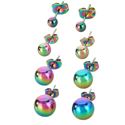3/4 Pairs Stainless Steel Ball Stud Earrings, High Polished Round Ball Earrings Set for Women & Men 4-10mm - color: Multicolor