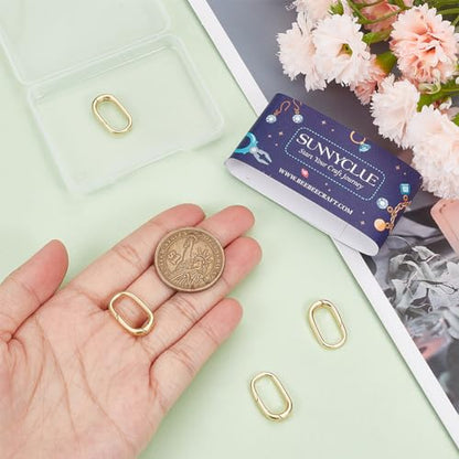 SUNNYCLUE 1 Box 6Pcs Spring O Rings 0.77 inch 18K Gold Plated Brass Trigger Spring O Ring Oval Carabiner Clip Snap Hooks Trigger Keyring Buckle Tiny Hook Clips for DIY Purse Keychain Jewelry Clasps - color: 1 Box 6pcs 18k Gold Plated Rectangle Spring O Ri