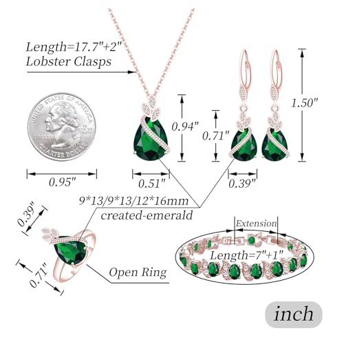 GZWHD Jewelry Set for Women CZ Earrings Necklace Ring Bracelet Set Prom Party Wedding Jewelry Gift for Mother Friend Wife - color: A-Rose Gold-Green
