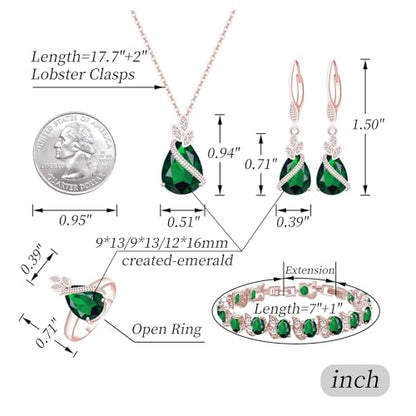 GZWHD Jewelry Set for Women CZ Earrings Necklace Ring Bracelet Set Prom Party Wedding Jewelry Gift for Mother Friend Wife - color: A-Rose Gold-Green