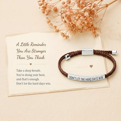 Frodete Dont Let The Hard Days Win Bracelet Inspirational Gifts for Women Adjustable Braided Tube Bracelet Gifts for Friends - color: A6:grey
