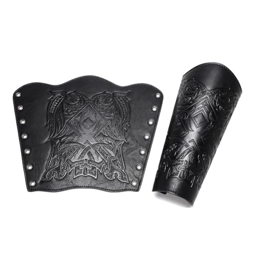 Medieval Leather Bracers Dragon Embossed Viking Leather Bracers Leather Arm Armer Cuff Leather Gauntlet Costumes Accessories - style: Viking Angle Wings Leather Bracers-black