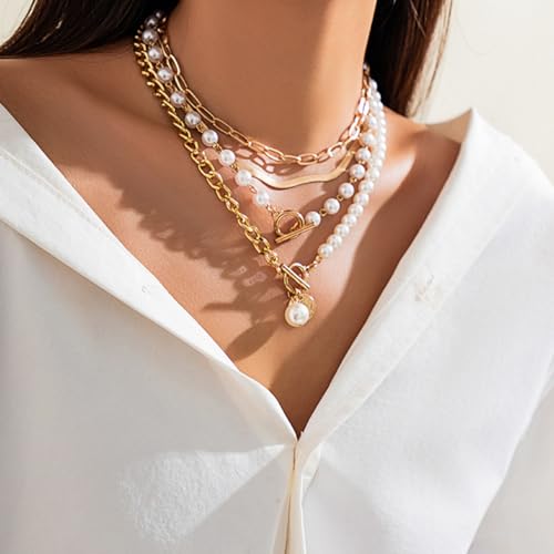 Otxas Layered Gold Necklaces for Women Non Tarnish Chunky Necklace | Stacked Necklaces for Women Heart Pendant Toggle Necklace Paperclip Chain Necklaces for Daily Wear, Party, Gift - style: Style 5