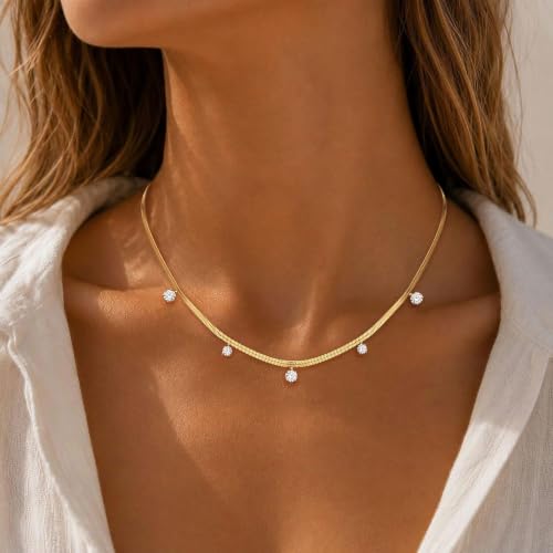 Gold Choker Necklace for Women, Dainty Gold Necklace 14k Gold Plated Simple Coin Butterfly Choker Necklaces for Women Trendy Charm Cute Non Tarnish Gold Necklace Fashion Waterproof Jewelry - color: B-Gold