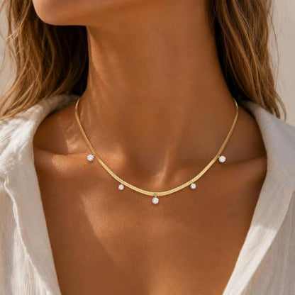 Gold Choker Necklace for Women, Dainty Gold Necklace 14k Gold Plated Simple Coin Butterfly Choker Necklaces for Women Trendy Charm Cute Non Tarnish Gold Necklace Fashion Waterproof Jewelry - color: B-Gold